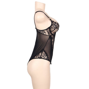 Subblime – Queen plus dentelle florale et teddy noir franges