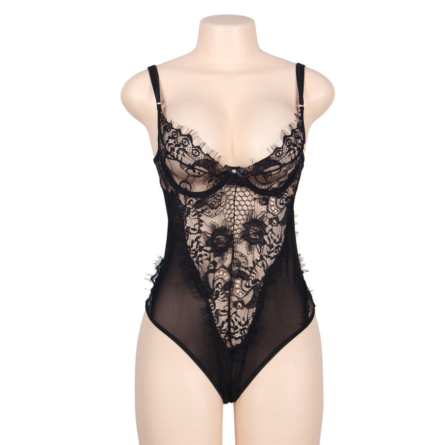 Subblime – Queen plus dentelle florale et teddy noir franges