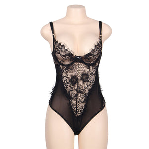 Subblime – Queen plus dentelle florale et teddy noir franges