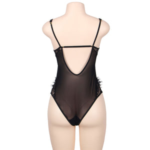 Subblime – Queen plus dentelle florale et teddy noir franges