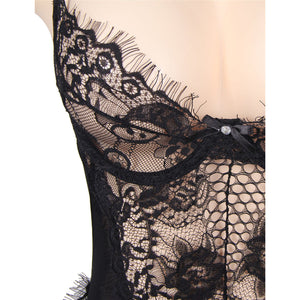 Subblime – Queen plus dentelle florale et teddy noir franges