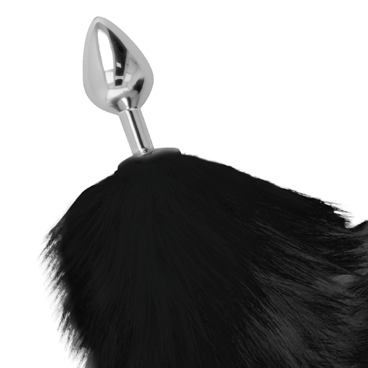 DARKNESS - SILVER ANAL PLUG 8 CM WITH COLA NEGRO