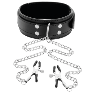 Darkness – Collier avec pinces nipple noir