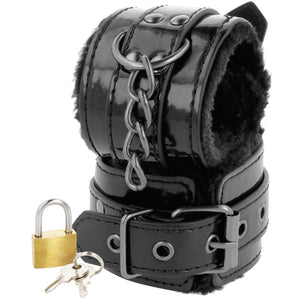 Darkness – Menottes de cheville réglables en cuir noir avec cadenas