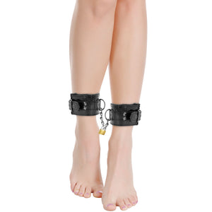 Darkness – Menottes de cheville réglables en cuir noir avec cadenas