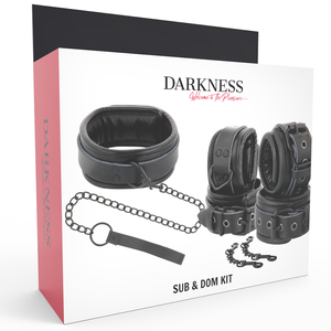 Darkness – Menottes et collier en cuir noir