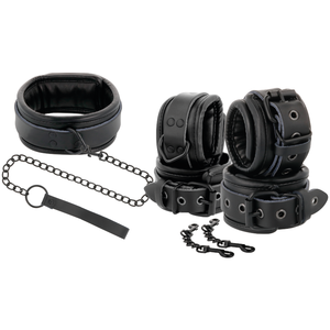 Darkness – Menottes et collier en cuir noir
