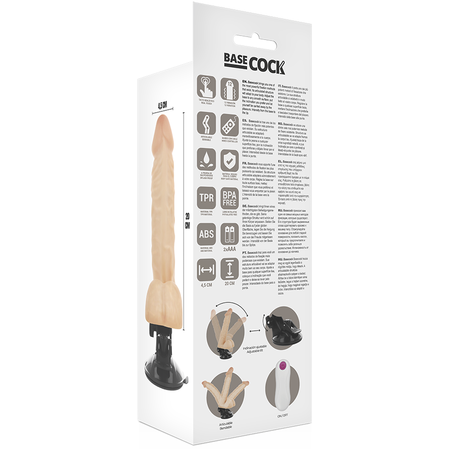 BASECOCK - VIBRATEUR ARTICULABLE TÉLÉCOMMANDE NOIR 20 CM -O- 4.5 CM