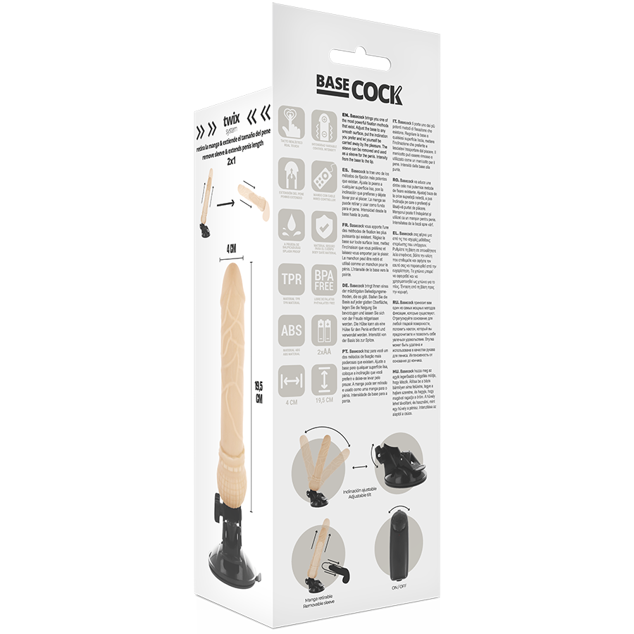 BASECOCK - VIBRADOR REALISTIC CONTROL REMOTO NATURAL 19.5 CM -O- 4 CM