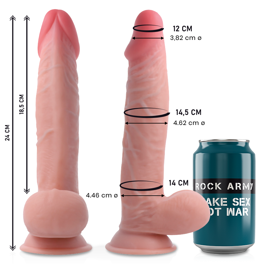 ROCKARMY - SHERMAN DILDO REALISTA DUBBELE DICHTHEID 24 CM -O- 4,62 CM