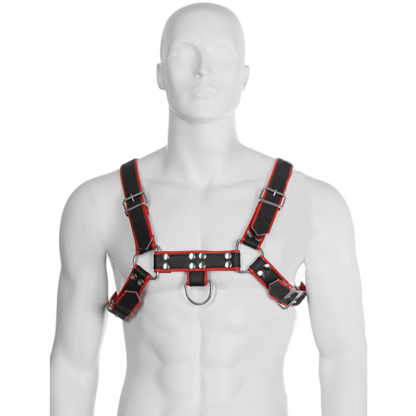 Leather Body – Harnais chaîne III en cuir, noir/rouge
