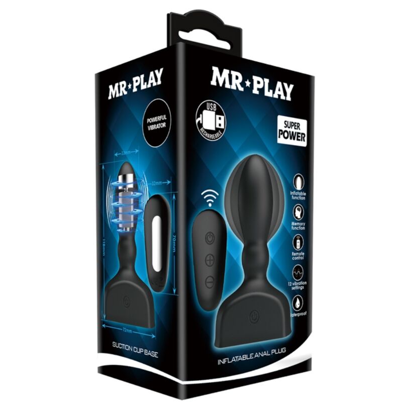 MR PLAY - HINCHABLE ANAAL PLUG NEGRO CONTROLE AFSTANDSBEDIENING