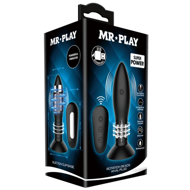 MR PLAY - STEKKER MET BOLAS ROTADORAS NEGRO CONTROLE AFSTANDSBEDIENING