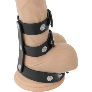 Darkness – Double anneau de pénis et testicules en cuir réglable