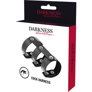 Darkness – Double anneau de pénis et testicules en cuir réglable