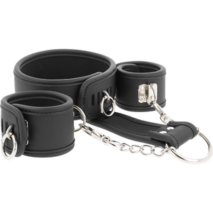 Fetish Submissive – Collier et menottes en cuir végan avec doublure en noprène
