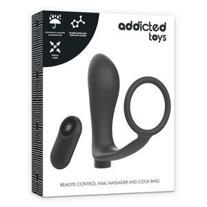 Addicted Toys – Anneau pénis avec télécommande plug anal noir rechargeable